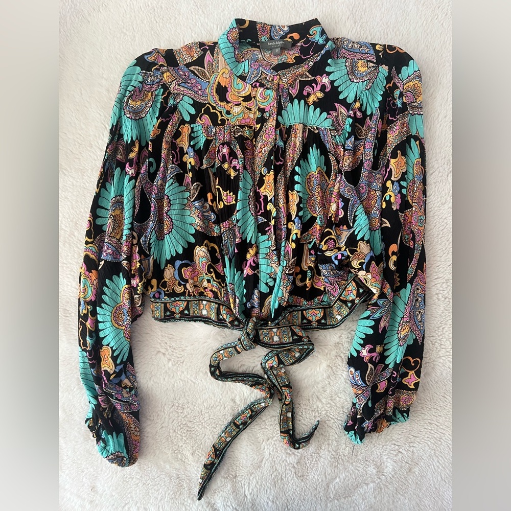 Haute Hippie Floral Paisley Boho Tie Top Blouse